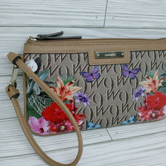 Nine West Monogram Floral Butterfly Wristlet Wallet - Picture 3 of 11